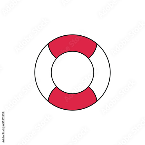 Lifebuoy circle red in flat style vector icon. Vector icon, logo of lifebuoy Isolated on white background. Vector marine life buoy icon. Vector illustration.