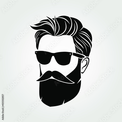 Bearded men in sunglasses, hipster face icon isolated. Vector illustration	