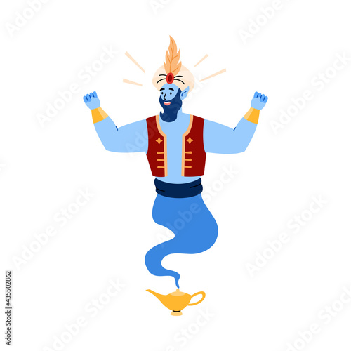 Magical arab genie living in lamp fulfills wishes, works miracles and magic.