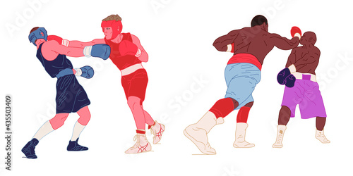 Boxing. Boxers fight duel Isolated on a white background. Sports Championship People Boxing Fighters Match Competitions. Vector illustration