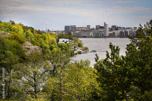 Residential buildings and park landscape in a Stockholm suburb. 