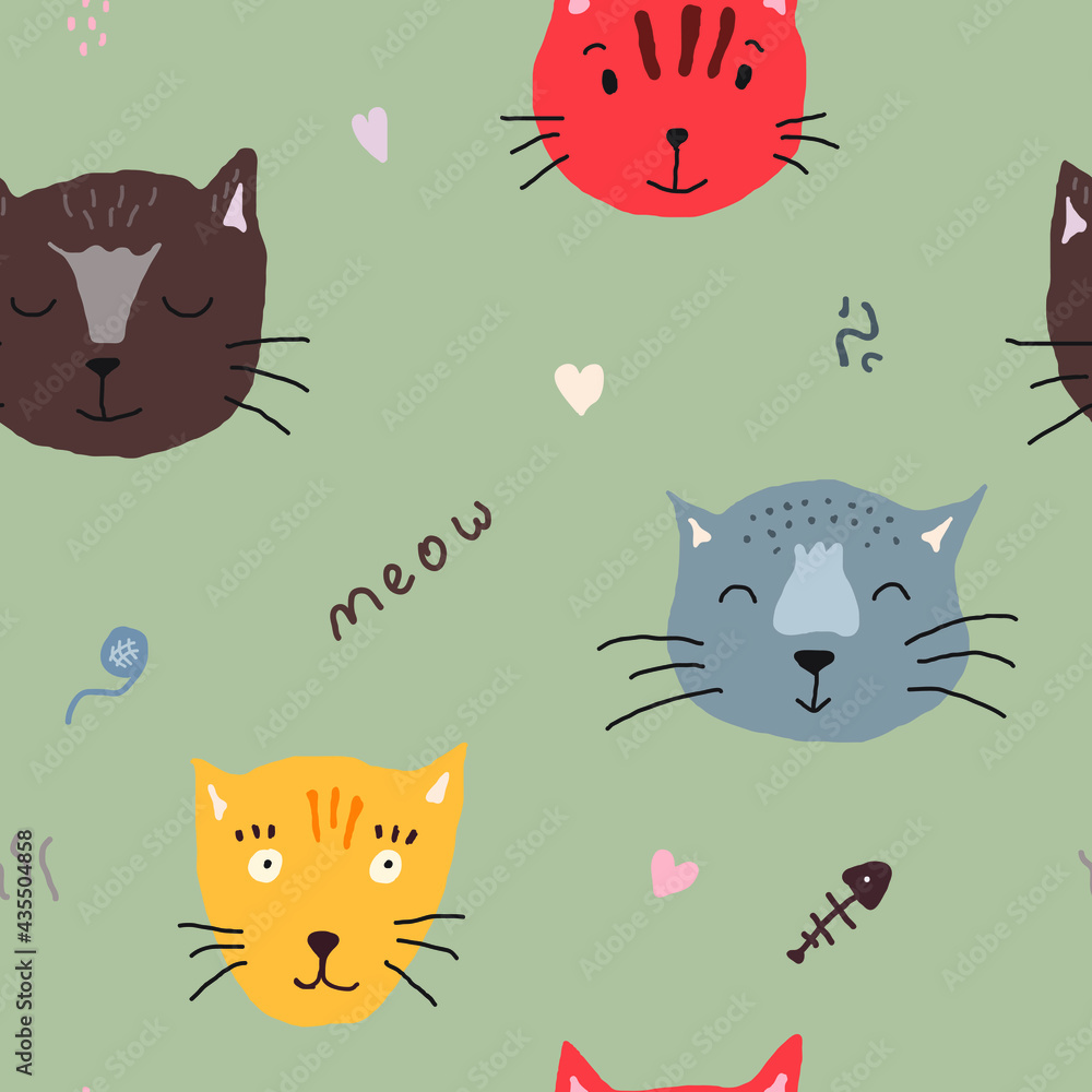 Fototapeta premium seamless pattern with cats for print, fabric, clothing, wallpaper, childish design
