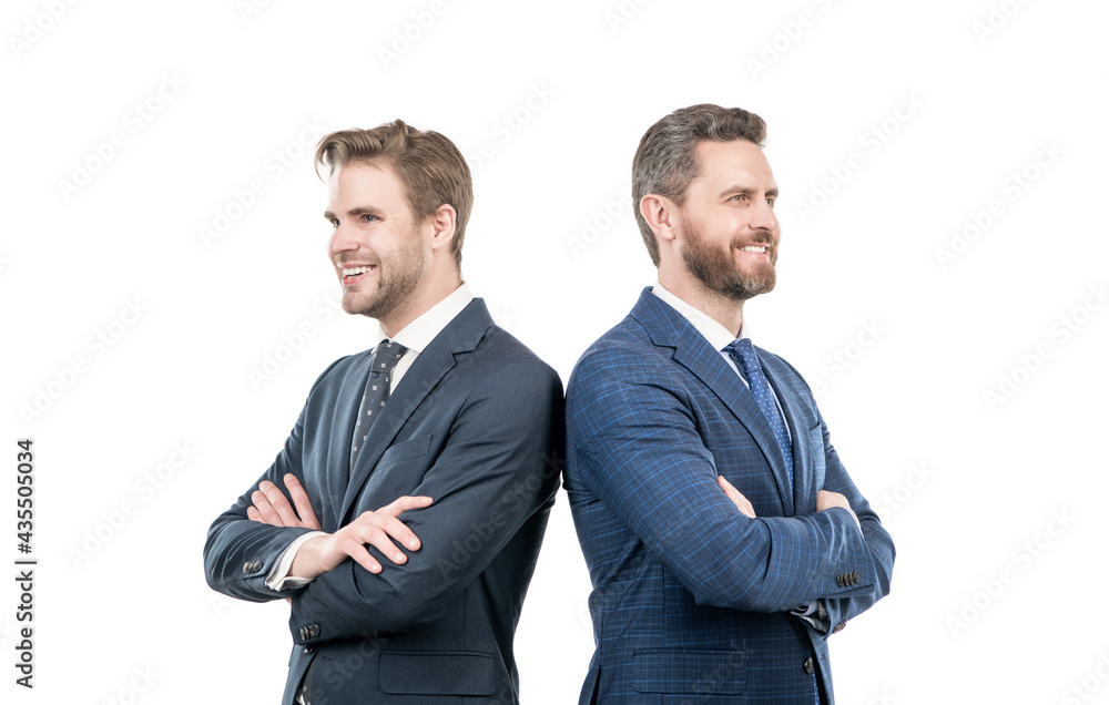 two happy business colleagues in suit cross hands isolated on white, business two happy business colleagues in suit cross hands isolated on white, business