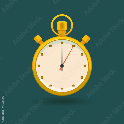 Vector yellow timer icon. Stopwatch on green background.