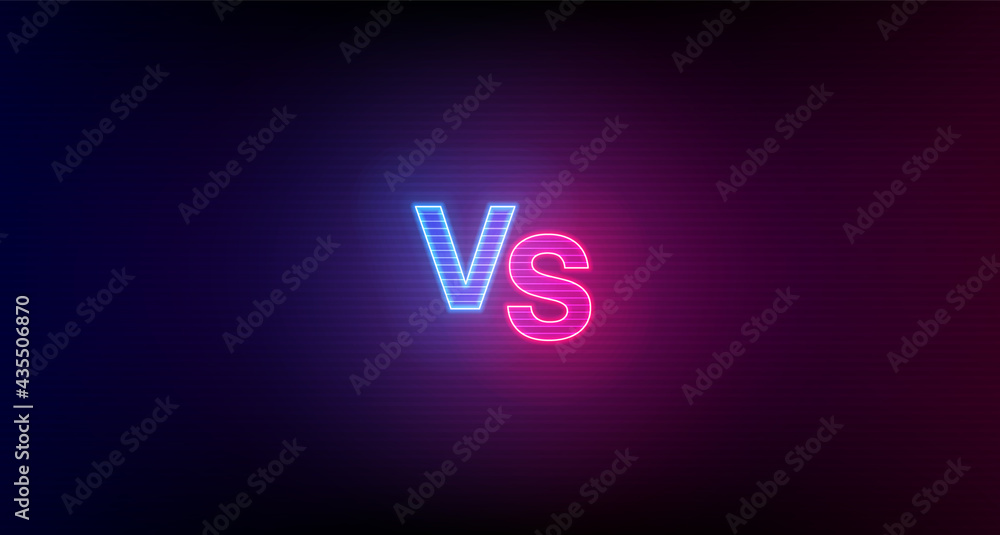 Blue red hologram VS glowing monogram on dark background. Versus screen ...