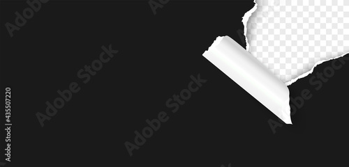 Black realistic vector torn paper corner with paper curl. Paper template for black friday sale banner.
