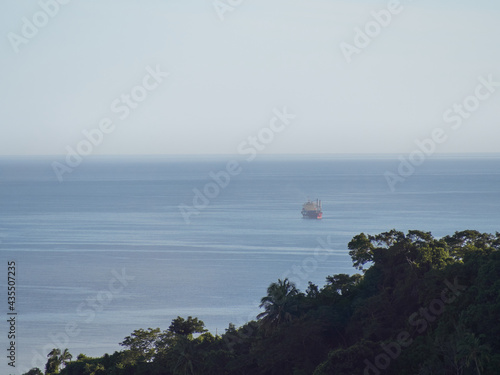 Obraz na plátně View from hill to departure vessel from port