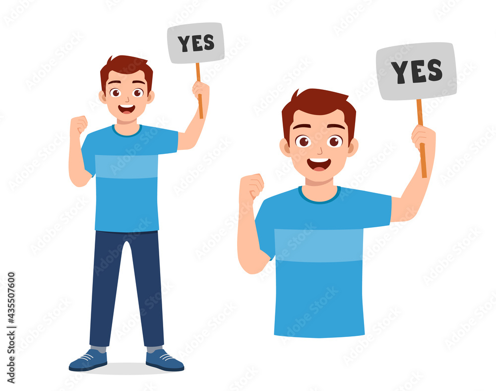 young good looking man holding board said yes young good looking man holding board said yes