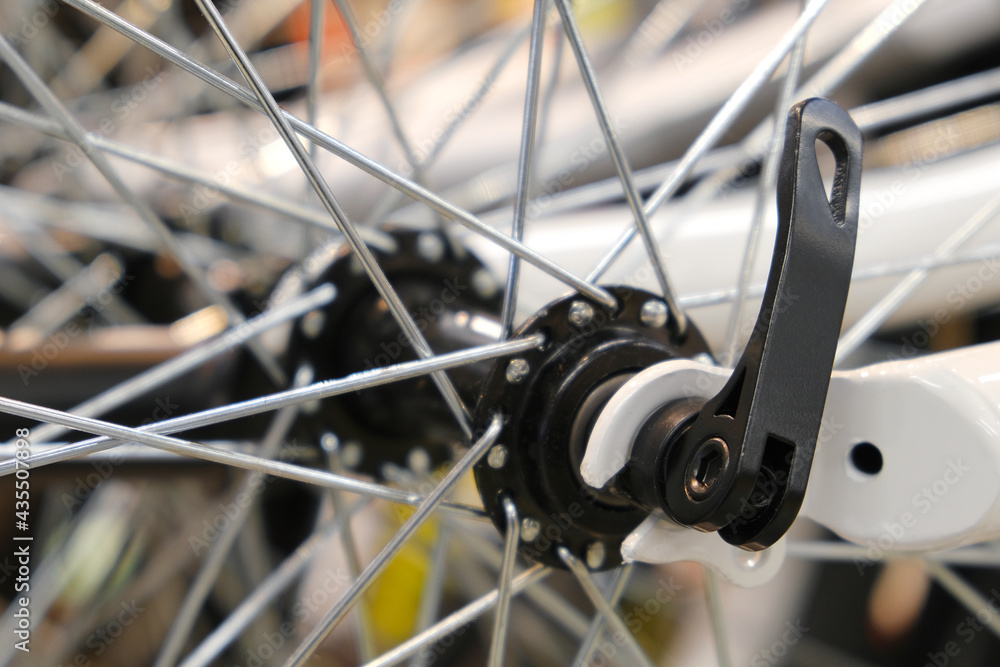 Fototapeta premium Bicycle spokes close-up. Close up of an Bicycle Wheel.