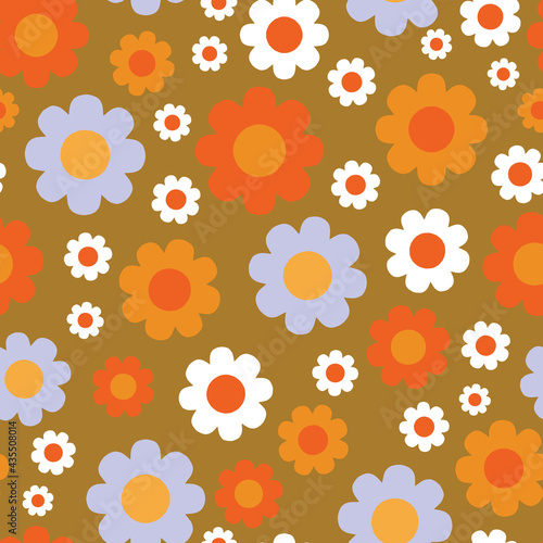 Mod Retro Flower Print Daisy Repeating Seamless Vector Pattern