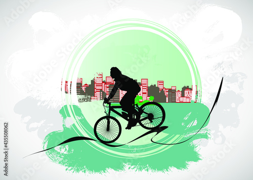 Active man. BMX rider in abstract sport background, vector.