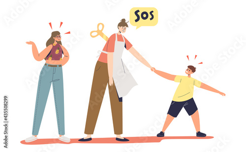 Tired mom of two teenagers exhausted with teen kids misbehavior and problems feel burnout