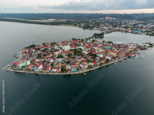 aerial view of Flores Island, Peten, Guatemala photo