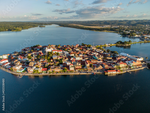 aerial view of Flores Island, Peten, Guatemala