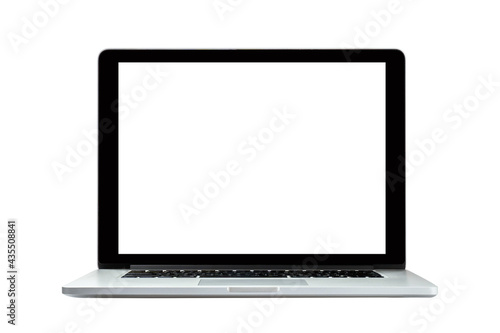 Front view of New generation laptop with blank screen isolated on white background, with clipping path 