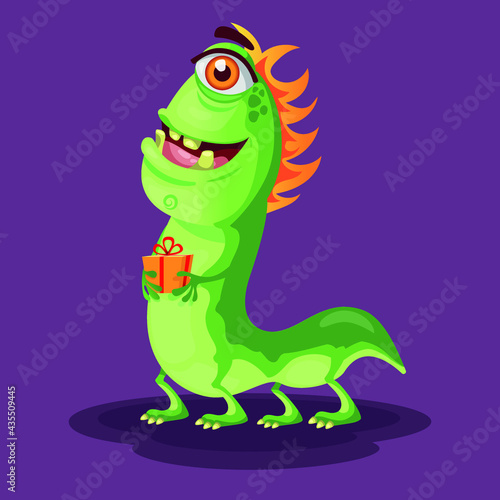 Green Monster  vector  in empty space  crazy monster character creatures with party elements like colorful balloons.