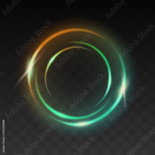 Blue round shining circle frame on transparent background. Beautiful abstract luxury light ring