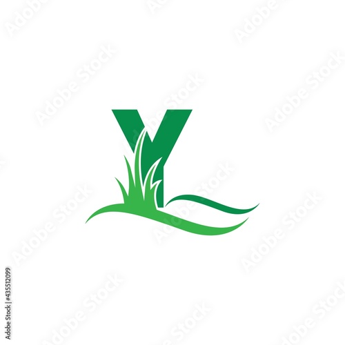 Letter Y behind a green grass icon logo design vector