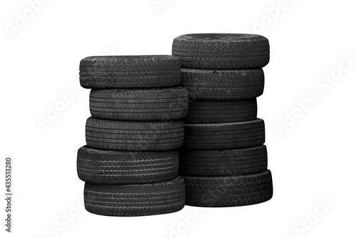 A pile of used car tires stacked in a rubber tower © Marshal