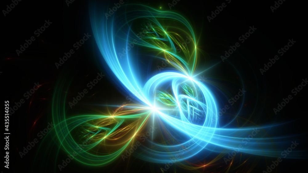 Obraz premium Abstract background, smooth multicolored lines on a black background.