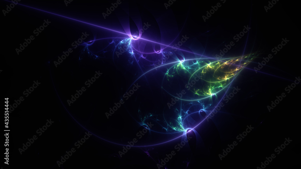 Obraz premium Abstract background, smooth multicolored lines on a black background.