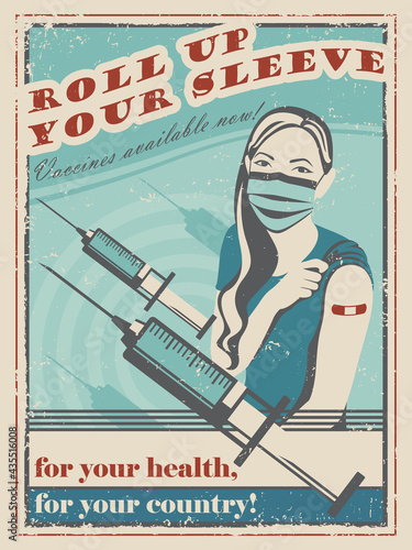A vintage style poster advertisement for a vaccine campaign
