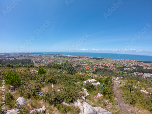 Beautiful aerial vibrant view of Esposende in Portugal. View from the Portuguese coastline with the Atlantic ocean. The Patio das Cabanas (Huts Courtyard) in Vila Cha, Esposende, Portugal.