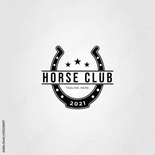 Valokuvatapetti blacksmith horseshoe stable logo vector illustration design