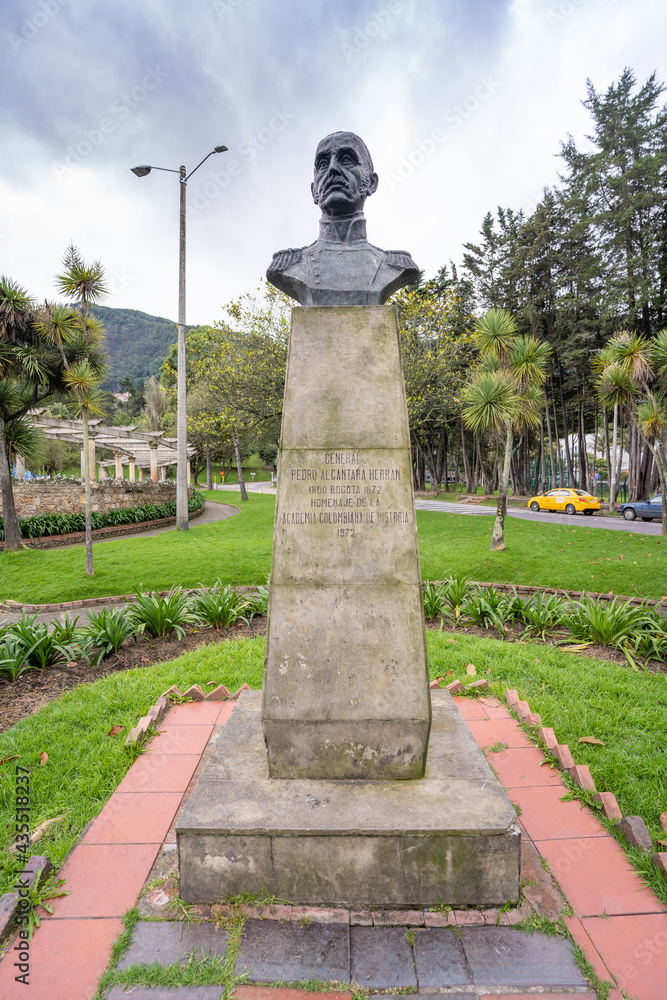 General Pedro Alcantara Herran Statue at The Enrique Olaya Herrera national park, Bogota, Colombia
