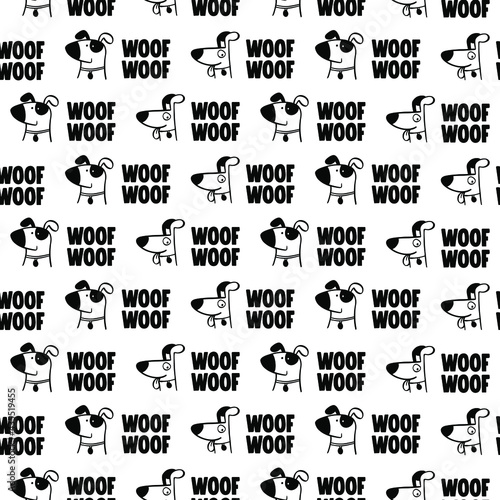 Seamless hand drawn pattern with dog. Woof woof background for fabric, textile design or wrapping paper.	