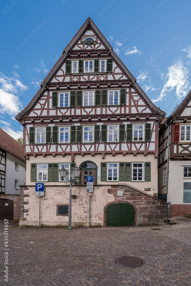 green medieval half timber house in old town