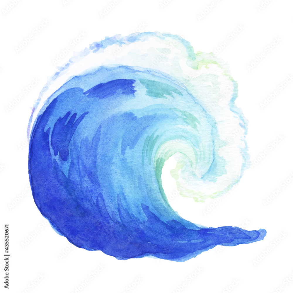 <水彩画>激しく水しぶきをあげる大波の手描きイラスト