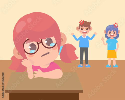Sad child with angry dad and mom quarreling Premium Vector
