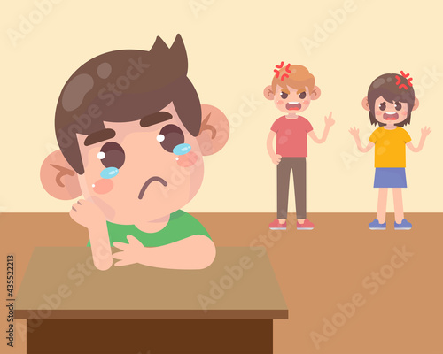 Sad child with angry dad and mom quarreling Premium Vector
