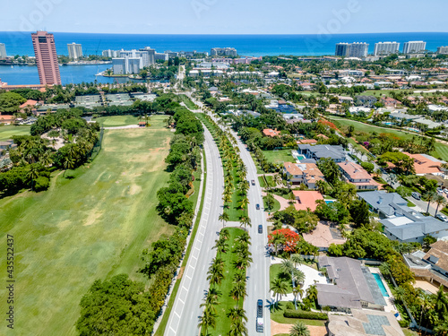 aerial drone of duel highway in city of Boca Raton, Florida 