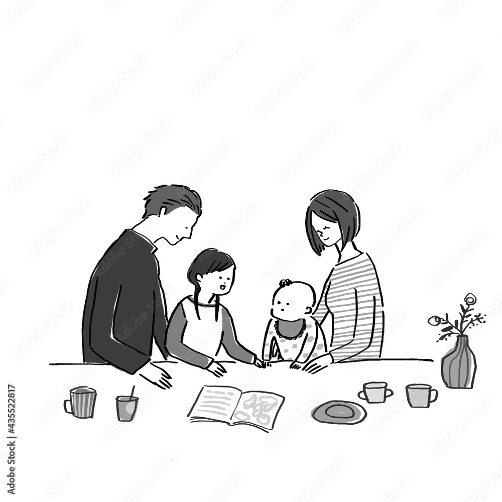 テーブルを囲む家族、ファミリー、赤ちゃん、女の子、お父さん、お母さん(食卓) テーブルを囲む家族、ファミリー、赤ちゃん、女の子、お父さん、お母さん(食卓)