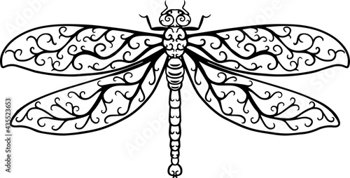 Hand drawn decorative dragonfly on white background