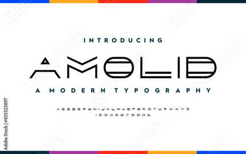 Creative futuristic font. Modern alphabet. Typography round uppercase and numbering. Colorful typeface vector illustration.