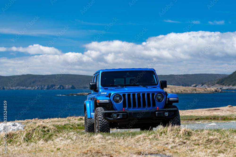 St John S Newfoundland Canada May 21 A Vibrant Blue Jeep Gladiator Rubicon Truck 4x4 Off Road