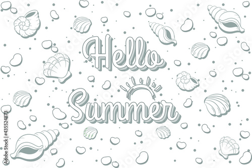 Hello Summer cute drawing shells on the beach sketch for coloring © Reem Alnunu
