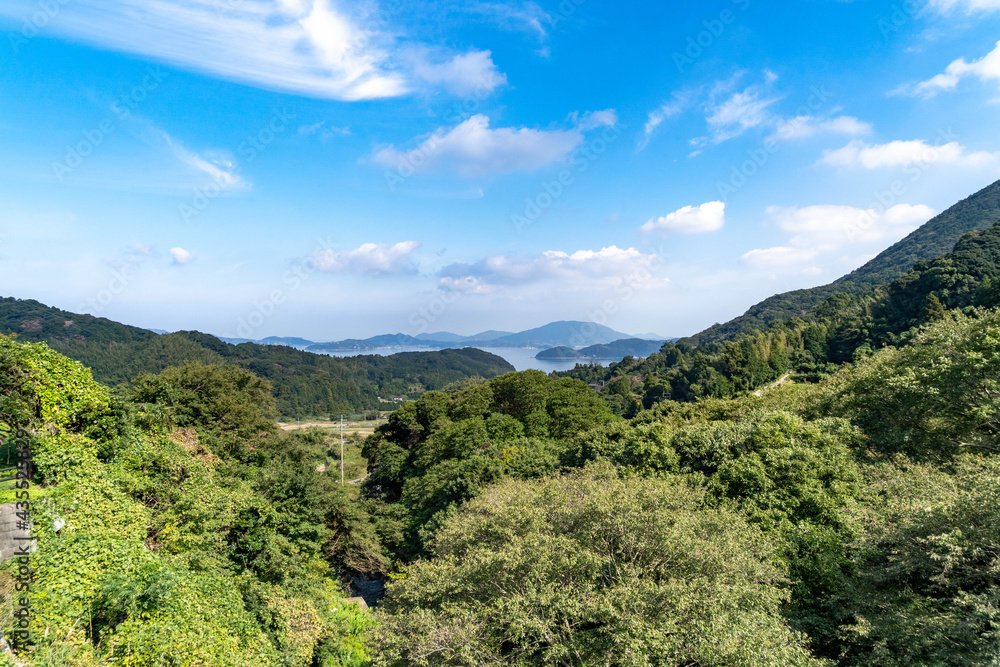 View for sea over the Mountain in Fukuoka prefecture, JAPAN.