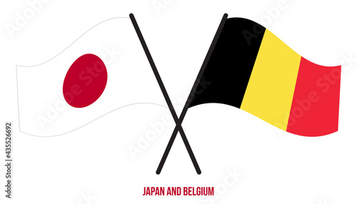 Japan and Belgium Flags Crossed And Waving Flat Style. Official Proportion. Correct Colors.
