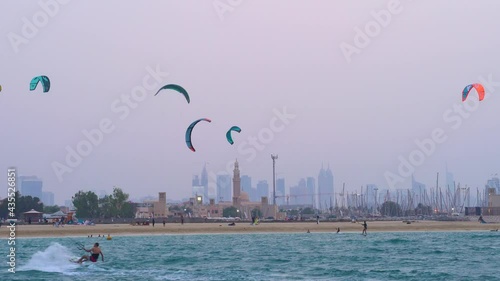 Fazza Beach Dubai - Kite surfers enjoy good winds and calm seas.  photo