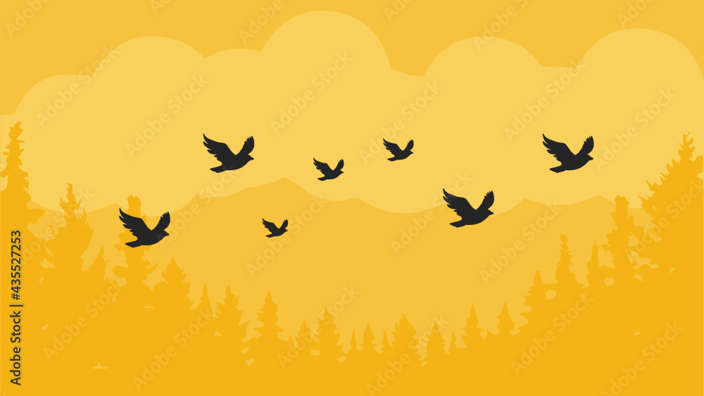flying bird silhouette, yellow toned background flying bird silhouette, yellow toned background