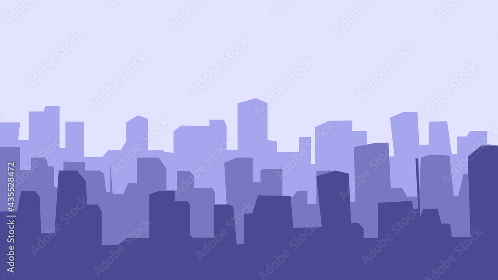 1920 x 1080 Three Layers Blue City Silhouette, city architecture silhouette design concept. Suitable for background, elements, typography, backdrop.