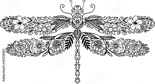 Decorative ornate beautiful flowers dragonfly