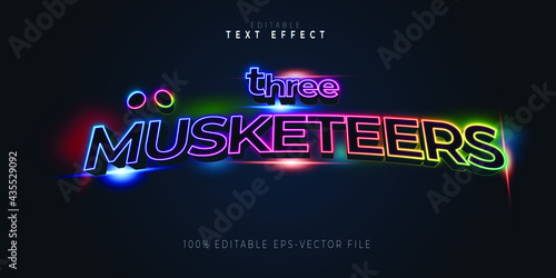 editable 3d three musketeers text effect in bright gradient .typhography logo