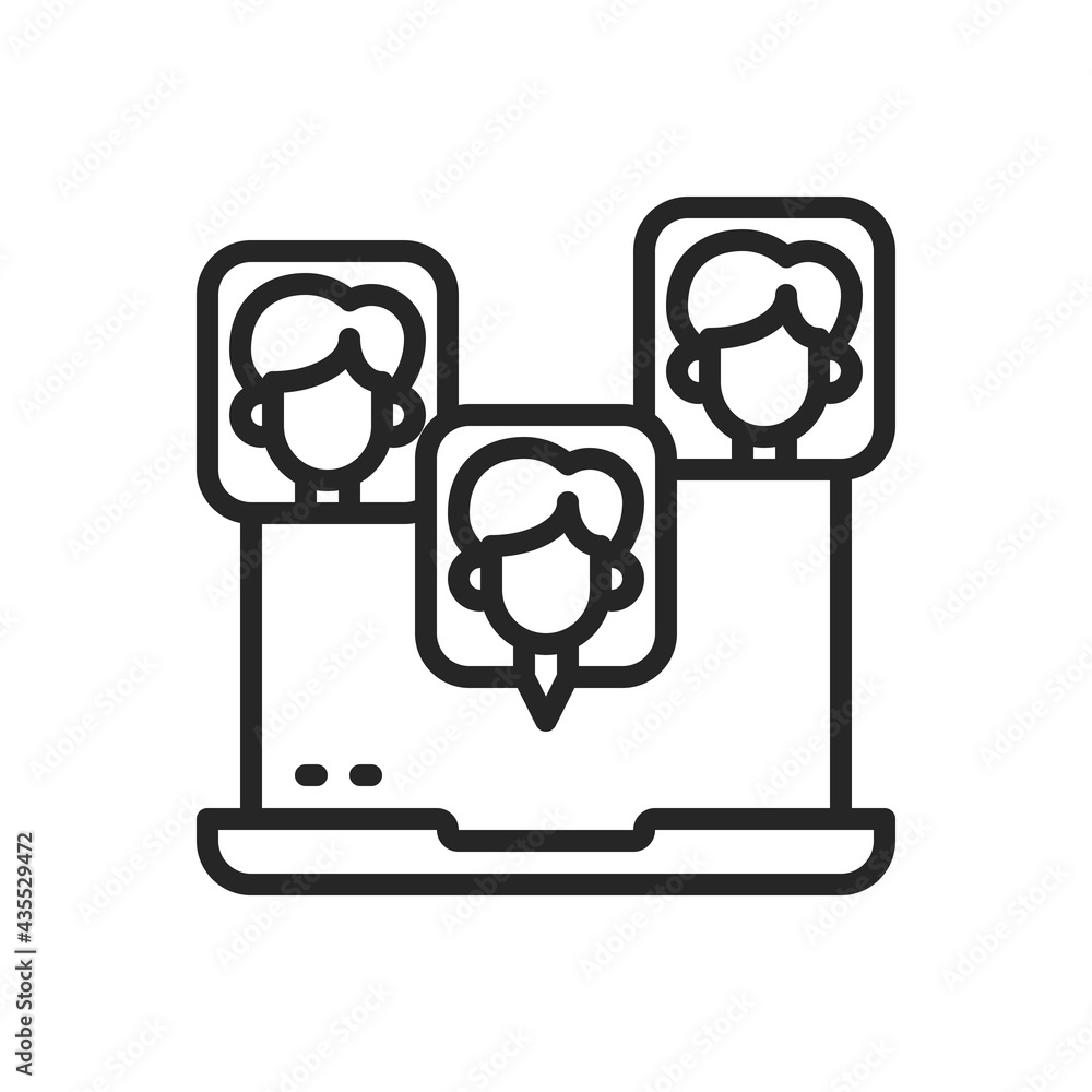 Video conference, online meeting, work from home outline icons. Vector illustration. Editable stroke. Isolated icon suitable for web, infographics, interface and apps. Video conference, online meeting, work from home outline icons. Vector illustration. Editable stroke. Isolated icon suitable for web, infographics, interface and apps.