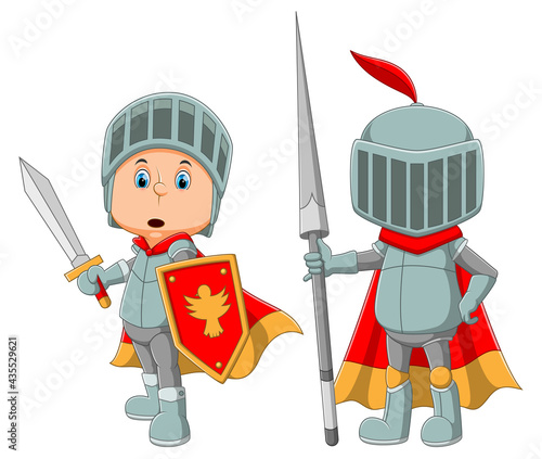 The collection of the royal guard are using the armor and holding the sword