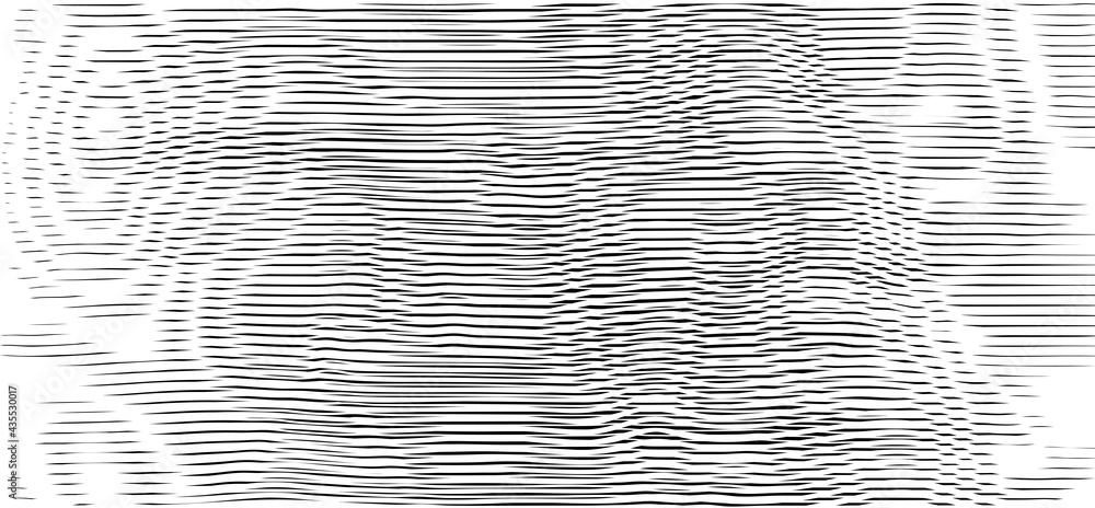 Reticulated texture of lines and moire effect. Linear background with stabilized filling of intersecting white and black lines. Design template. Vector overlay pattern - obrazy, fototapety, plakaty 